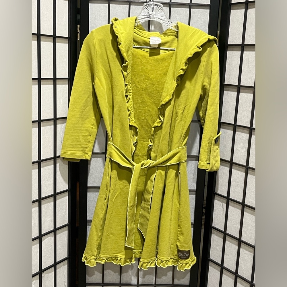 MATILDA JANE WILLOW Ruffle Trim Hooded Wrap Cardigan in Chartreuse SIZE M